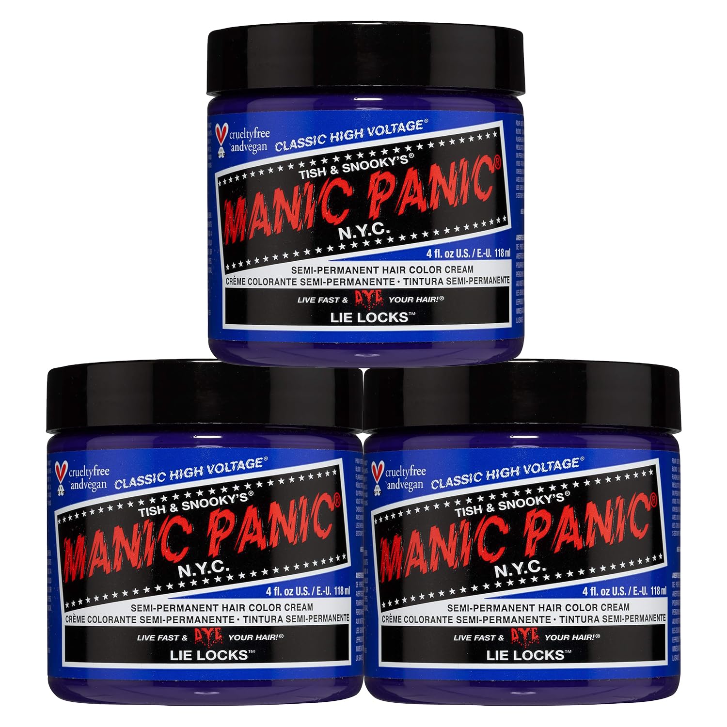 Manic Panic Semi-Permament Haircolor Lie Locks 4oz Jar (3 Pack)