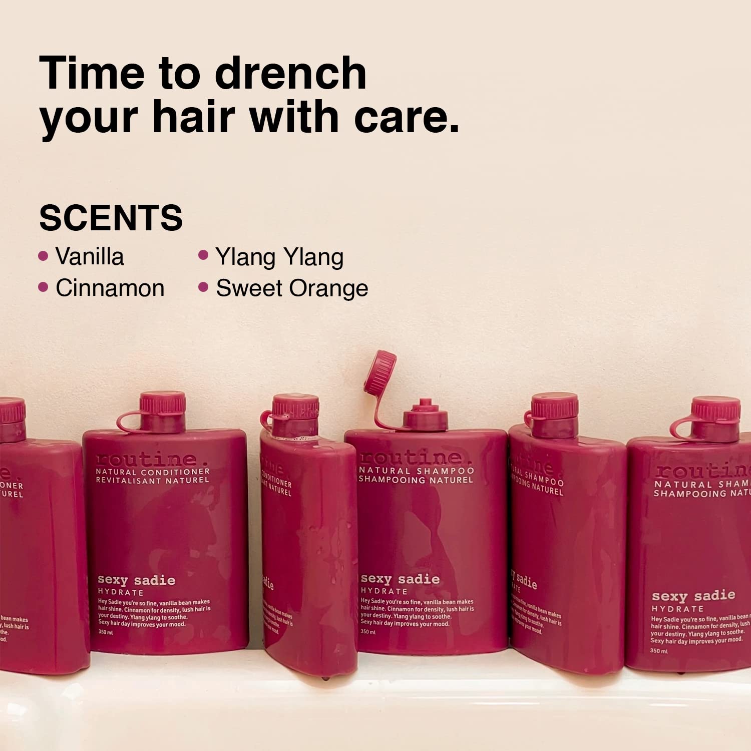 Routine Scented Shampoo for Women's Hair - 350ml Travel Size | Moisturizing, Paraben and Sulfate Free - Sexy Sadie Brand