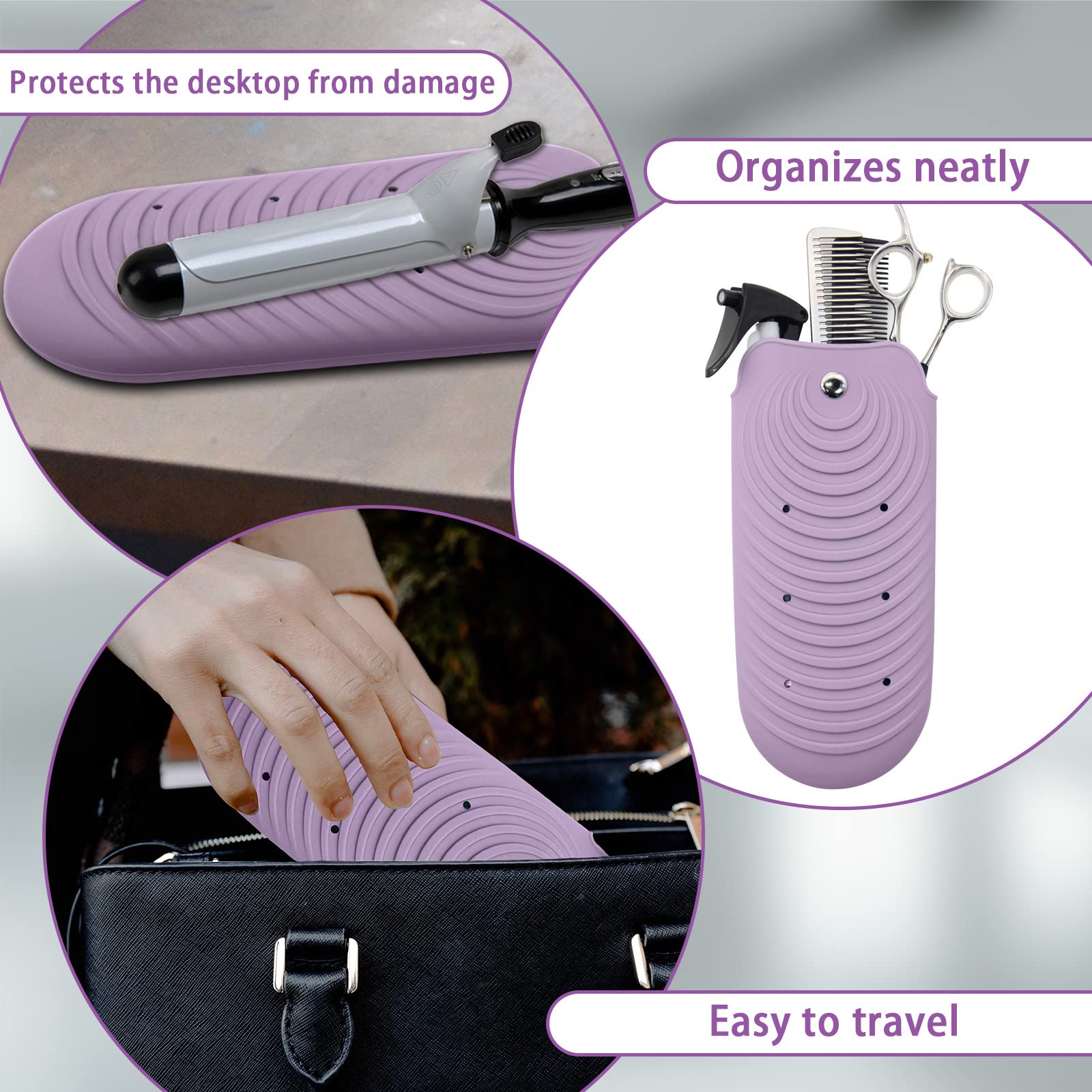 Heat Resistant Silicone Mat Pouch for Hair Styling Tools, Curling & Flat Irons Non-Slip Travel Cover, Small Portable Straightener Pad for Curler Wands Storage, Hot Waver (Purple)