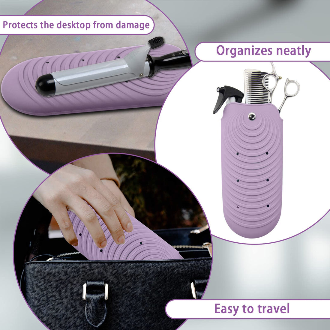Heat Resistant Silicone Mat Pouch for Hair Styling Tools, Curling & Flat Irons Non-Slip Travel Cover, Small Portable Straightener Pad for Curler Wands Storage, Hot Waver (Purple)