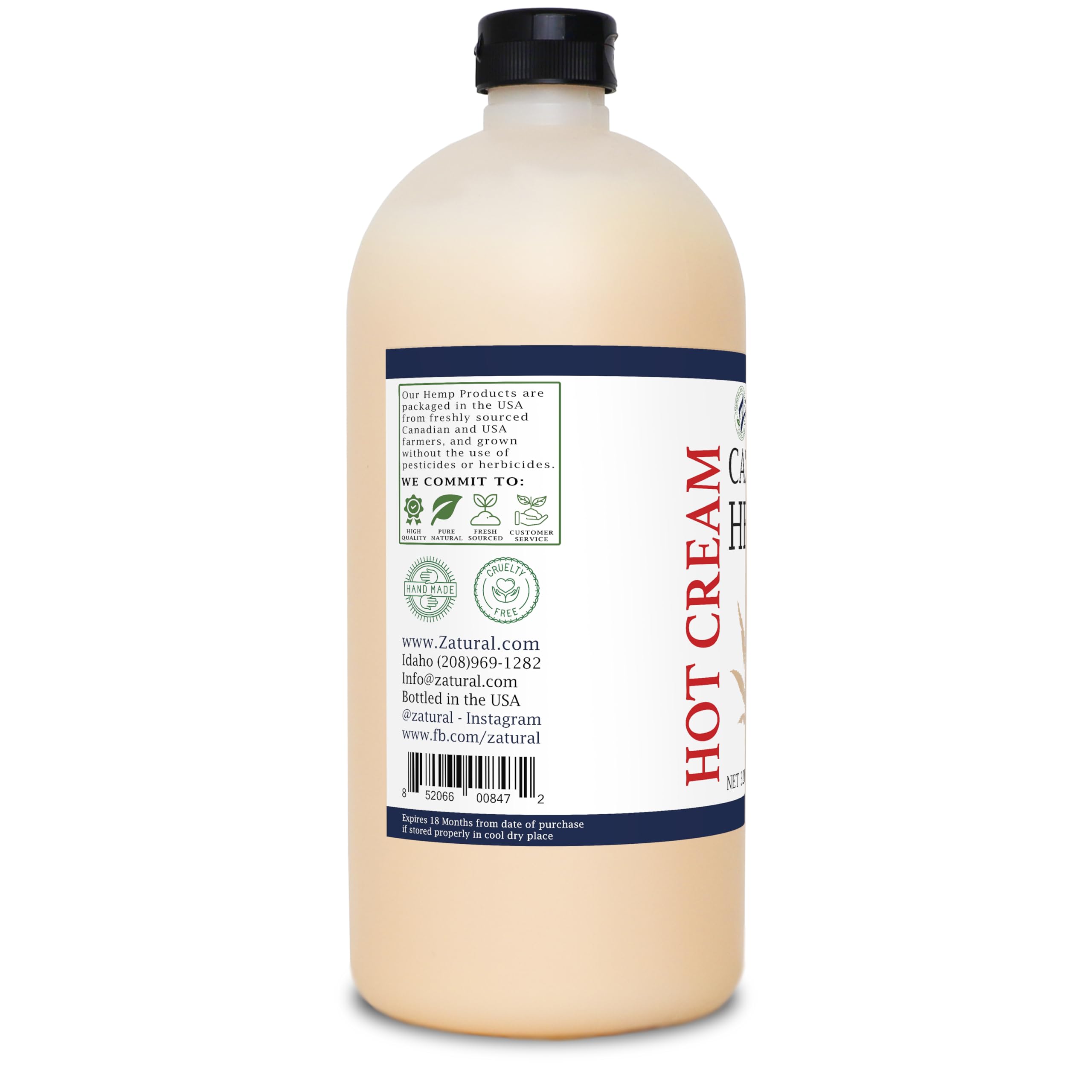 Zatural Hemp Hot Cream with Essential Oil Blend, Aloe, Hemp, and More (32oz)