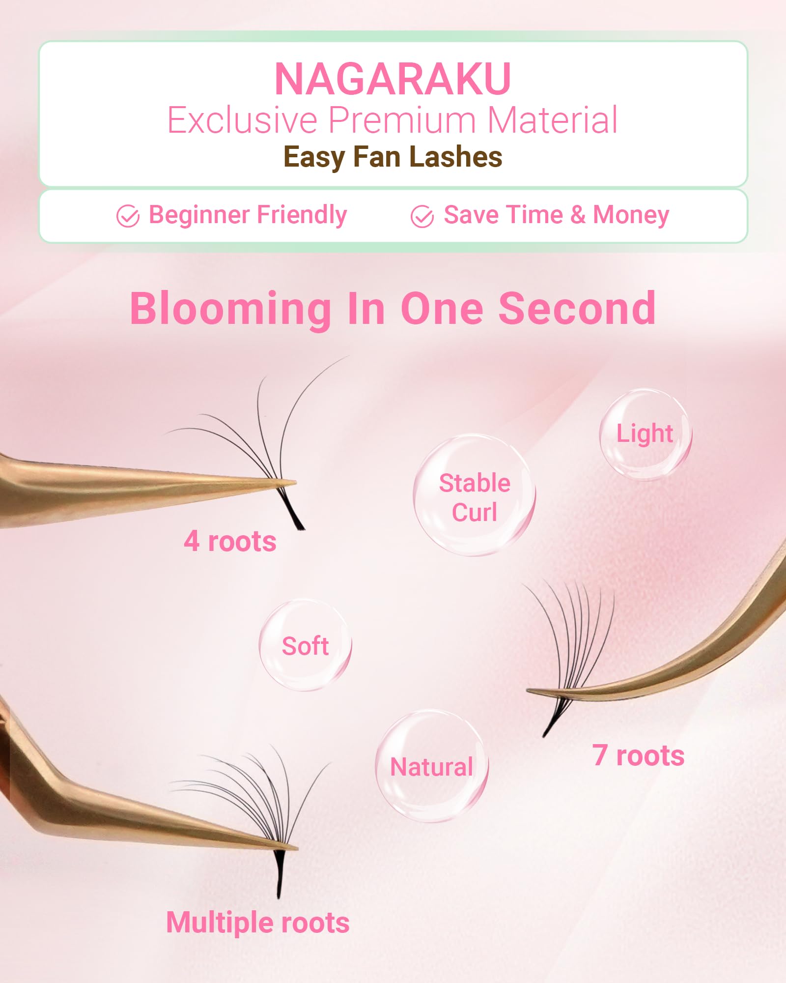 NAGARAKU Easy Fan Eyelash Extensions Volume Lash 0.07 D curl 8-15mm Mix Tray Rapid Blooming Faux Mink Cluster For Beginners Soft Professional Lash Supplies