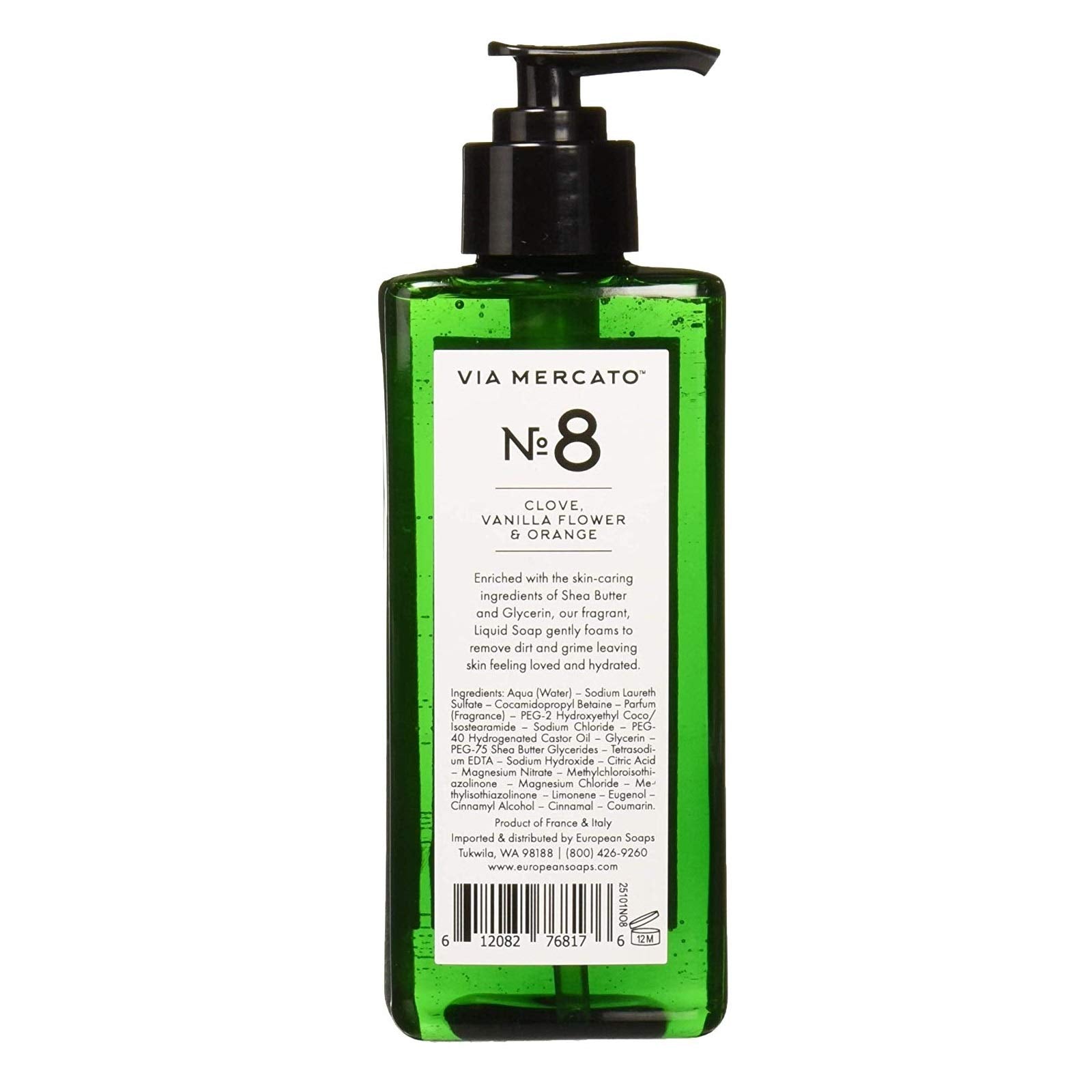 Via Mercato Liquid Soap, Shea Butter Enriched (12 oz) - No. 8 - Clove, Vanilla, and Orange