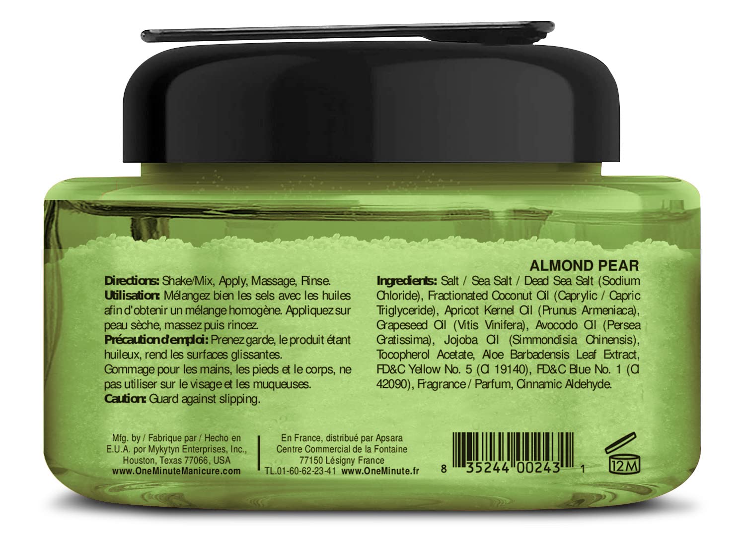 One Minute Manicure – Moisturizing Salt Scrub – 13 oz – Professionally Formulated To Exfoliate, Recondition & Moisturize Skin – Enhanced With Botanical Oils & Natural Sea Salts (Almond Pear)