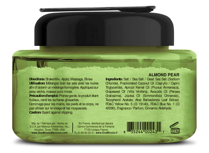 One Minute Manicure – Moisturizing Salt Scrub – 13 oz – Professionally Formulated To Exfoliate, Recondition & Moisturize Skin – Enhanced With Botanical Oils & Natural Sea Salts (Almond Pear)