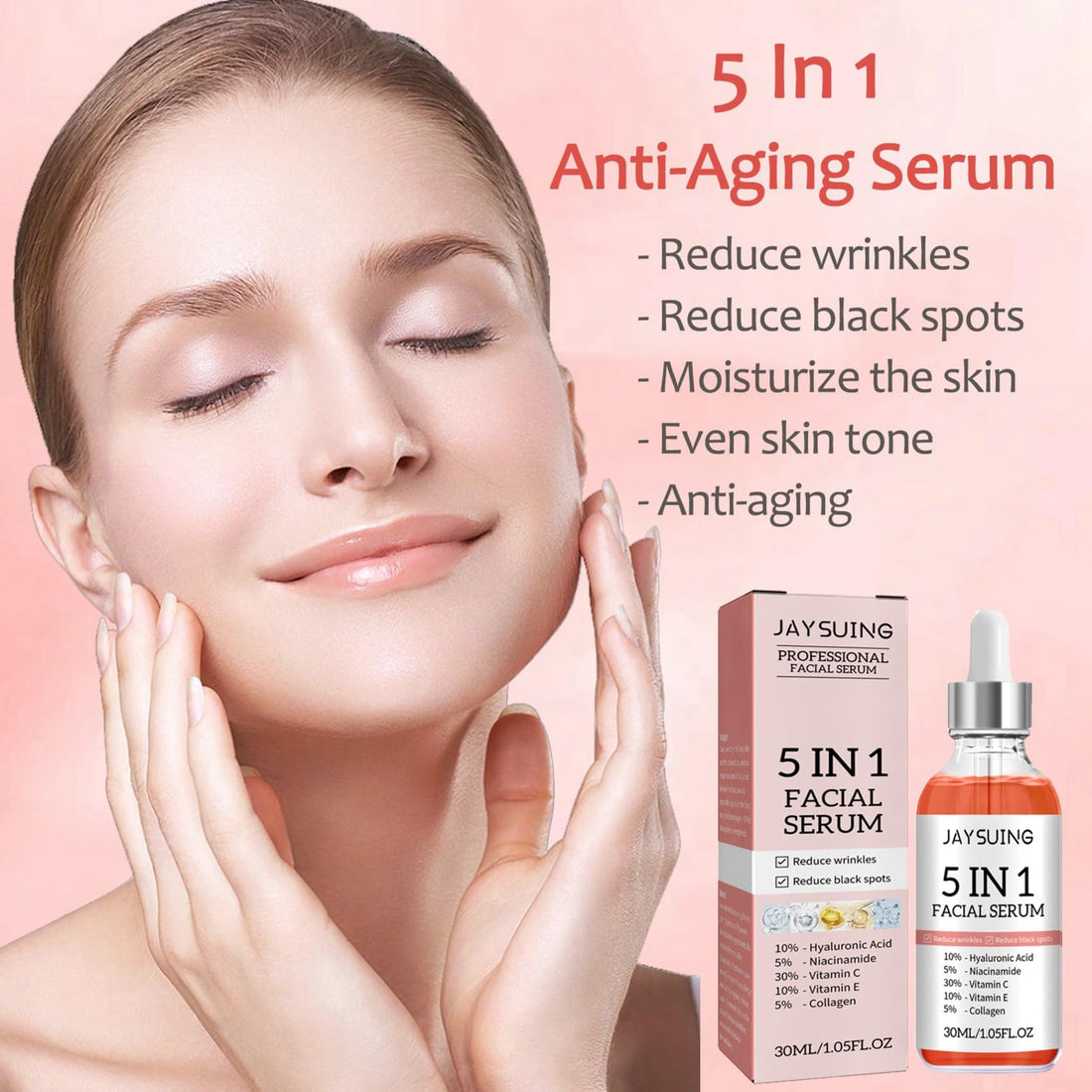 Vitamin C Face Serum, 5 In 1 Anti Aging Serum With Vitamin C, Vitamin E, Hyaluronic Acid, Collagen and Nicotinamide, Vitamin C Serum For Facial Moisturizing, Firming Skin And Even Skin Tone 30ml