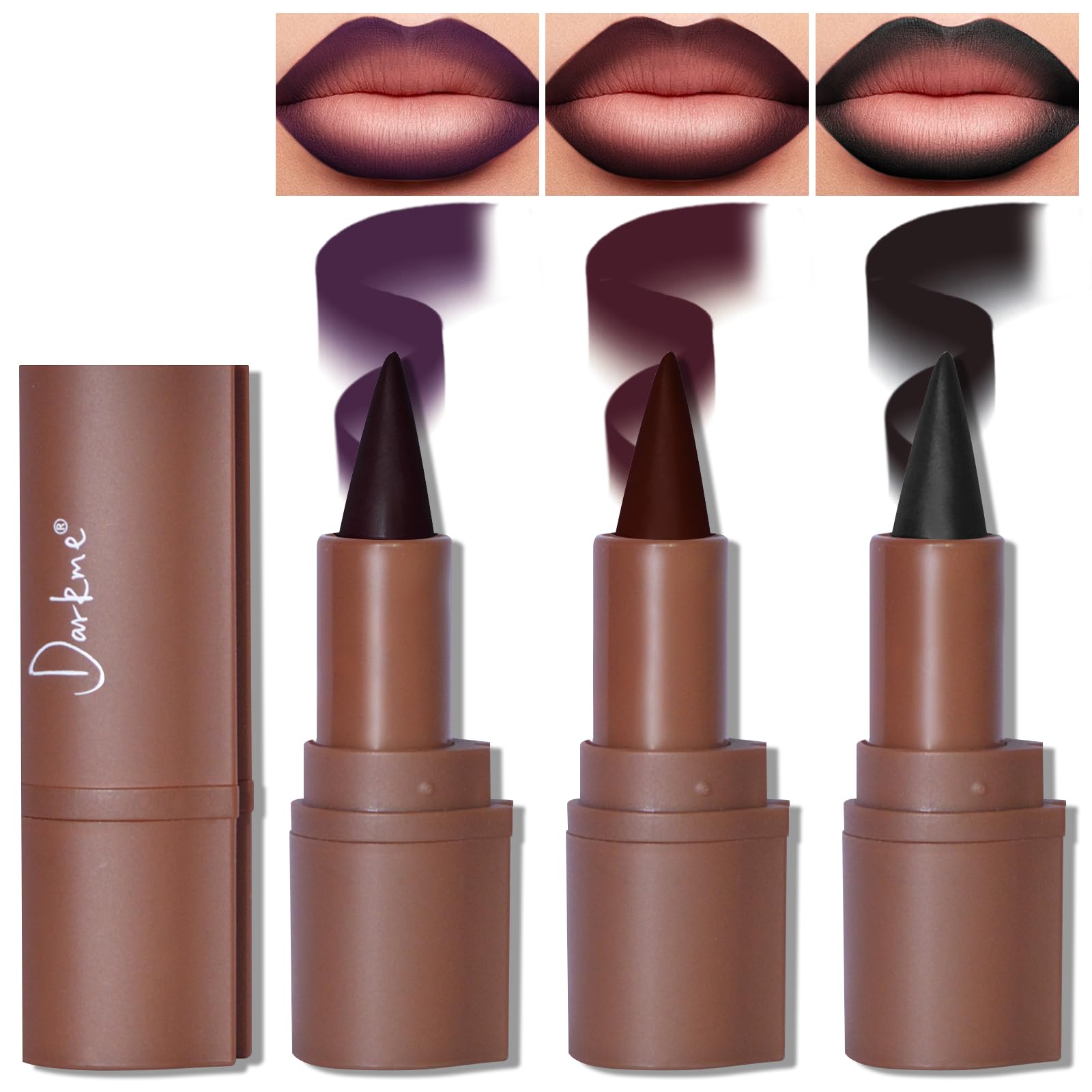 HOSAILY 3 Colors 2 in 1 Gothic Lip Liner Set, Matte Purple Dark Red Black Lip Liner Plumping Smooth Creamy Lip Pencil, High Pigmented Long lasting Lip Stain Lipstick Goth Halloween Makeup, 05+07+08