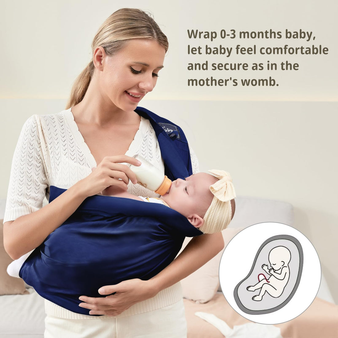 Baby Carrier by Cuby, Natural Cotton Baby Wraps Sling Baby Holder Extra Comfortable for Easy Wearing Carrying for Newborn, Soft and Adjustable Newborn and Toddler Carrier Slings (Dark Blue)