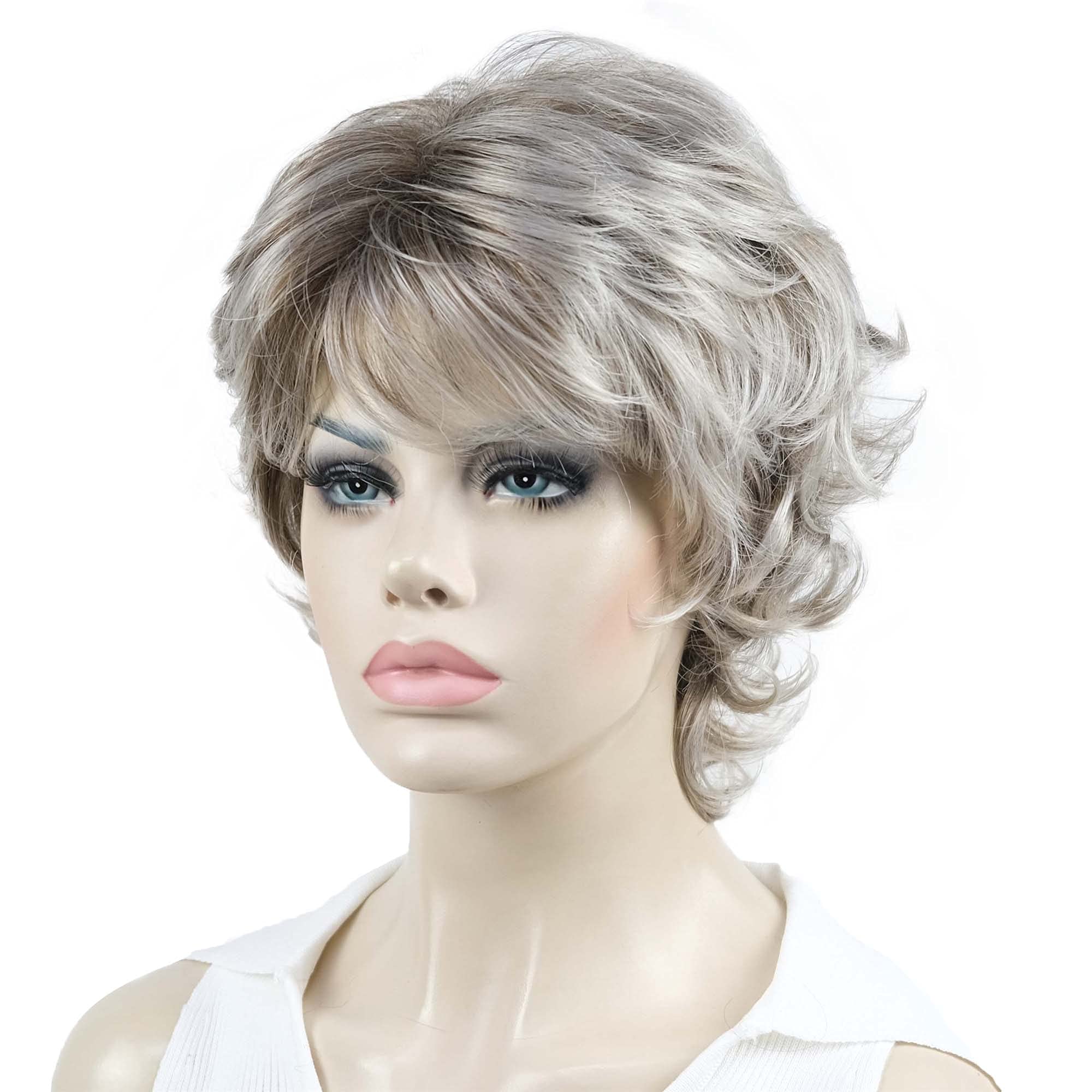 #48T: Aimole Synthetic Wigs Women'S Curly Ends Short Fiber Wig With Layered Bangs(48T)