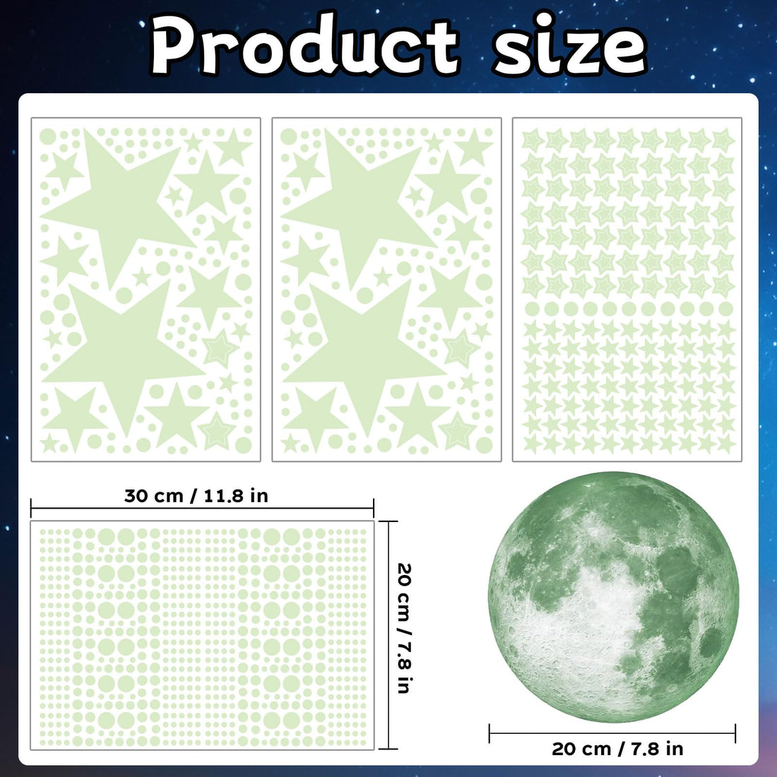 1086Pcs Glow in The Dark Stars, Glow in The Dark Moon for Ceiling Planets Space Wall Stickers Solar System Galaxy Wall Decals for Kids Boys Bedroom Living Room Decoration (Green)