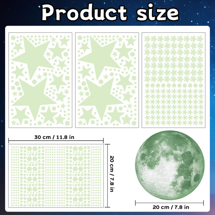 1086Pcs Glow in The Dark Stars, Glow in The Dark Moon for Ceiling Planets Space Wall Stickers Solar System Galaxy Wall Decals for Kids Boys Bedroom Living Room Decoration (Green)