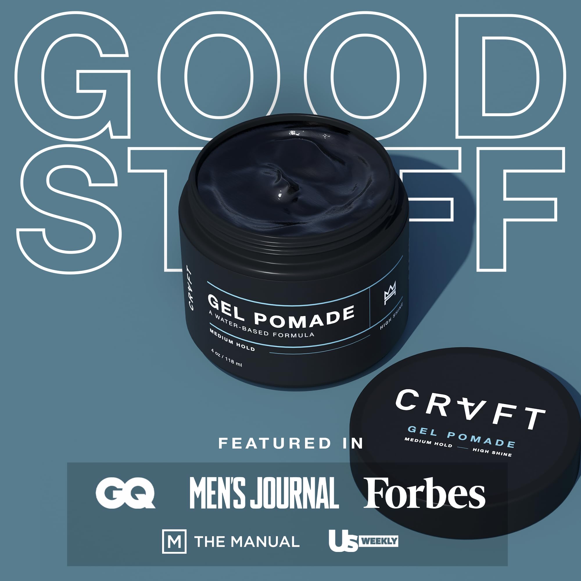 CRVFT Pomade 2oz - Semi-Matte Finish Shine - Original Hold Medium Strength (Gel) – Men’s Styling Product, Barber Approved - Water Based/Soluble - Boss Scented - Straight/Thick/Wavy Hair