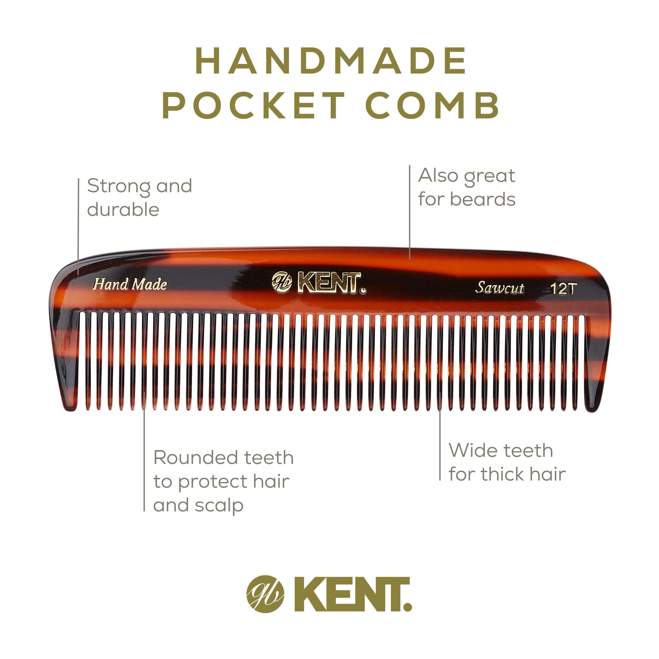 Kent Authentic Handmade Pocket Comb, Dark Brown, 146mm