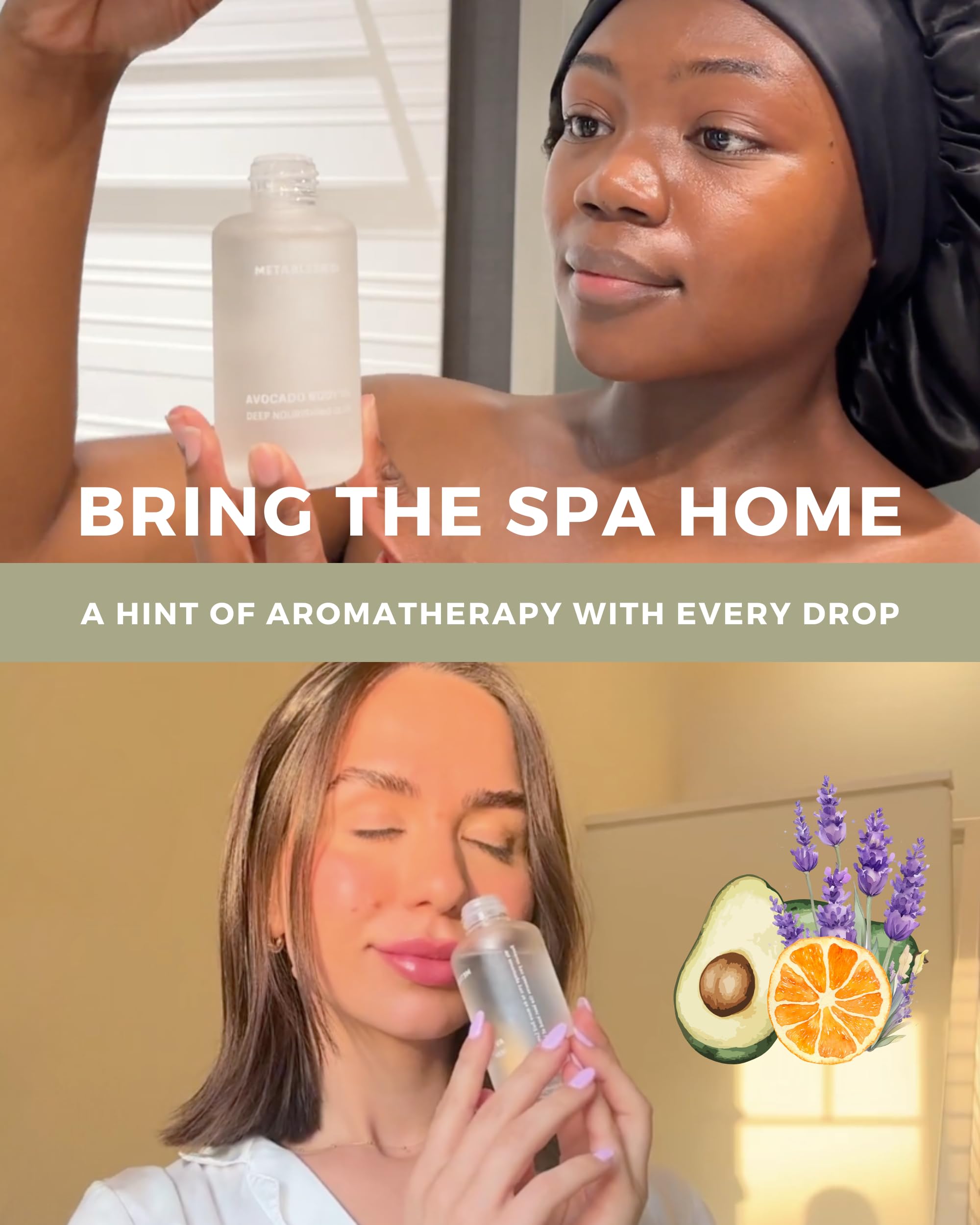 METABLESSED Avocado Dry Body Oil - Deep Nourishing Glow, Fast Absorbing & Non-Greasy Body Moisturizer. Luxurious Soothing Aromatherapy. Sensitive Skin Safe, Clean Beauty 3.38 fl. oz