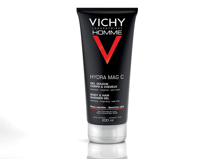 Vichy Homme Anti-Irritation Body Wash for Men with Pure Vitamin C & Salicylic Acid to Soothe & Hydrate Skin, Suitable for Sensitive Skin, 6.76 Fl Oz (Pack of 1)