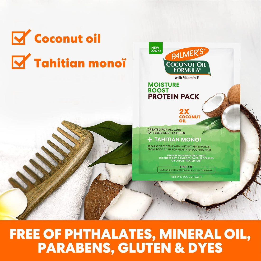 Palmers Coconut Oil Formula Deep Conditioning Protein Pack, 2.1 Oz (Pack of 4)
