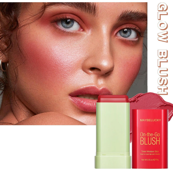 HOSAILY Cream Blush Stick for Cheeks, Eyes & Lips, Multi-Use Tinted Moisturizer, Natural Glow Blendable Blusher with Brush - Hot Red