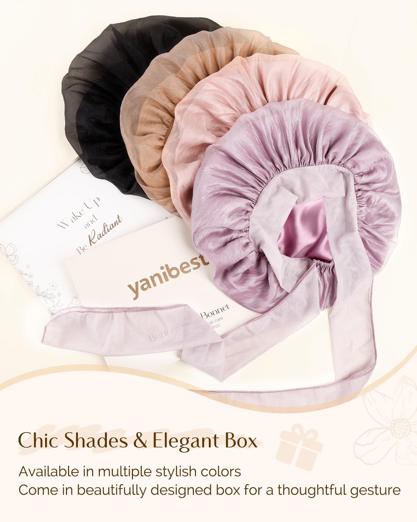 YANIBEST Silk Bonnet for Sleeping Women, Satin Lined Hair Bonnet with Breathable Tie Band for Curly Hair, Head Wrap Cap, Pink