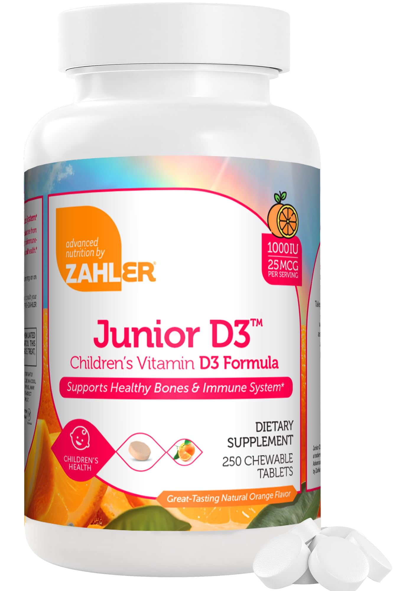 Zahler Junior D3 Vitamins 1000 IU - Chewable Vitamin D3 for Kids - Vitamin D for Kids to Support Bone, Teeth & Immune Health - Kosher Kids Vitamin D3 Orange Flavor - D3 Vitamins for Kids 250 Count.
