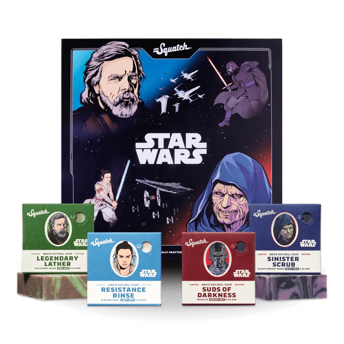 Dr. Squatch Soap Star Wars Soap Episode II - 4 Bar Bundle and Collector’s Box - Legendary Lather, Sinister Scrub, Suds of Darkness, Resistance Rinse