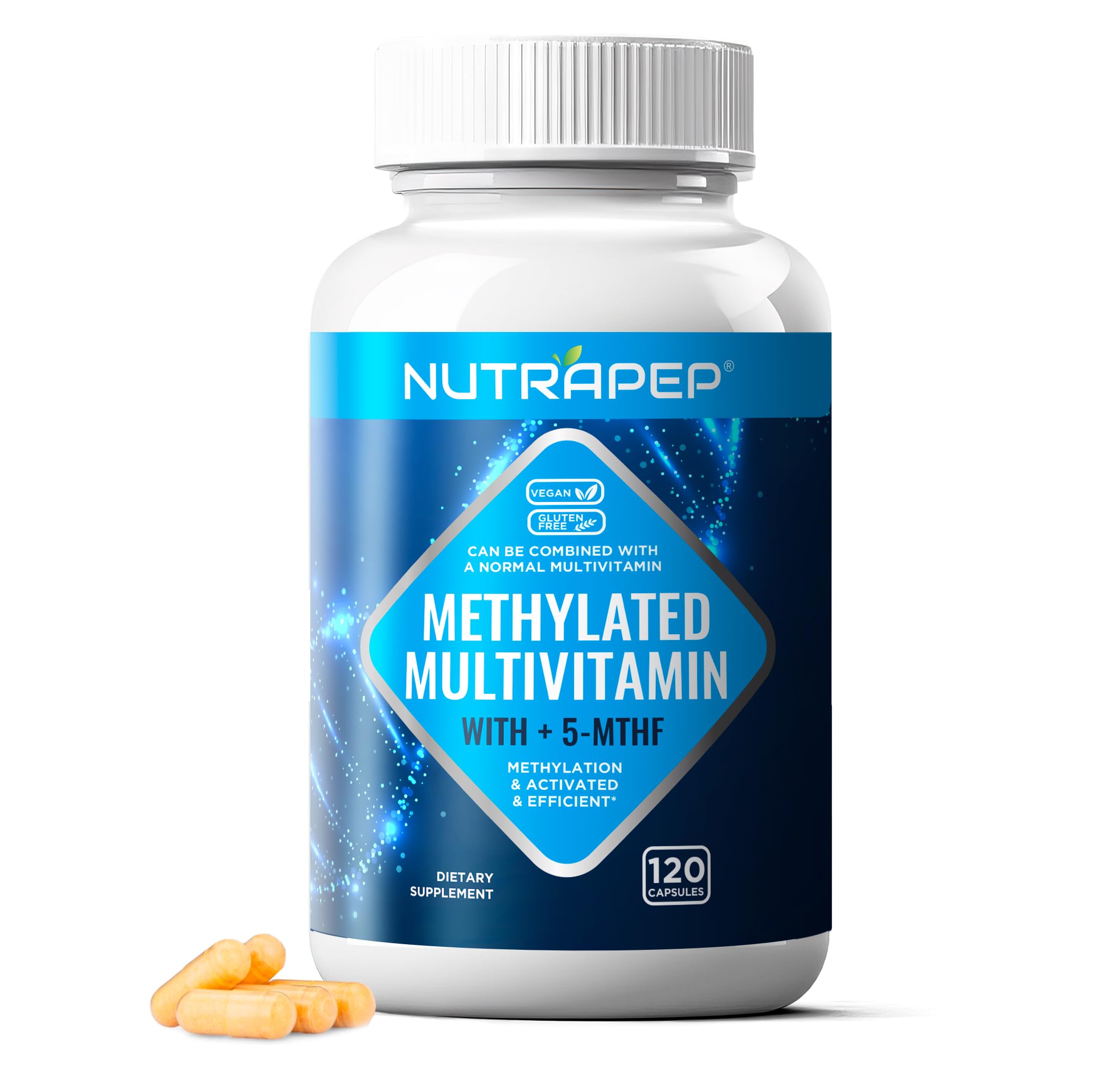 NutraPep Methylated Multivitamin for Men Women - 5-MTHF Riboflavin Vitamin B2 B6 B12 B Complex Trimethylglycine Methyl Folate L Methylfolate Capsules Supplement