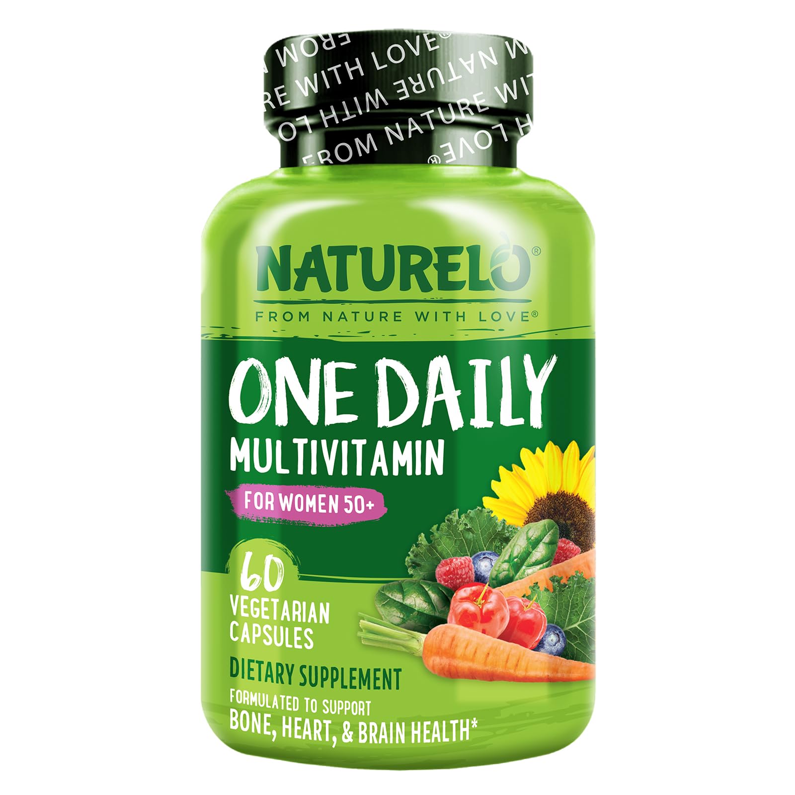 NATURELO One Daily Multivitamin for Women 50+ (Iron Free) - Menopause Support for Women Over 50 - Whole Food Supplement - Non-GMO - No Soy - 60 Capsules - 2 Month Supply