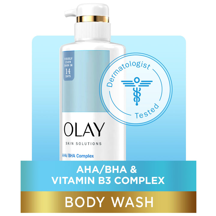 Olay Skin Solutions Hydrating Body Wash for Women with AHA/BHA Complex, 17.9 fl oz (Pack of 4)