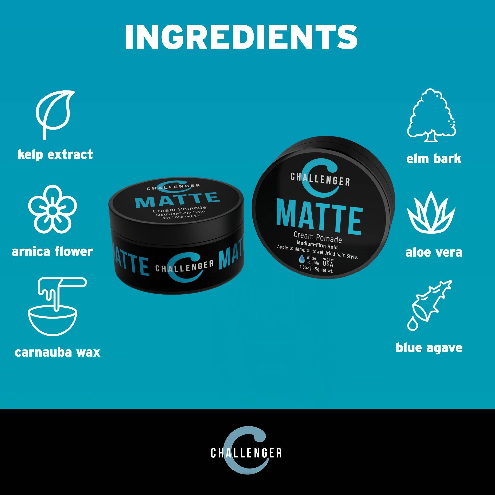 Combo Pack - 1.5OZ And 3OZ Matte Styling Cream - Medium Firm Hold - Best Men's Styling Cream Pomade - Challenger Blue - Water Based, Clean & Subtle Scent. Men's Hair Wax, Fiber, Clay, Paste All In One