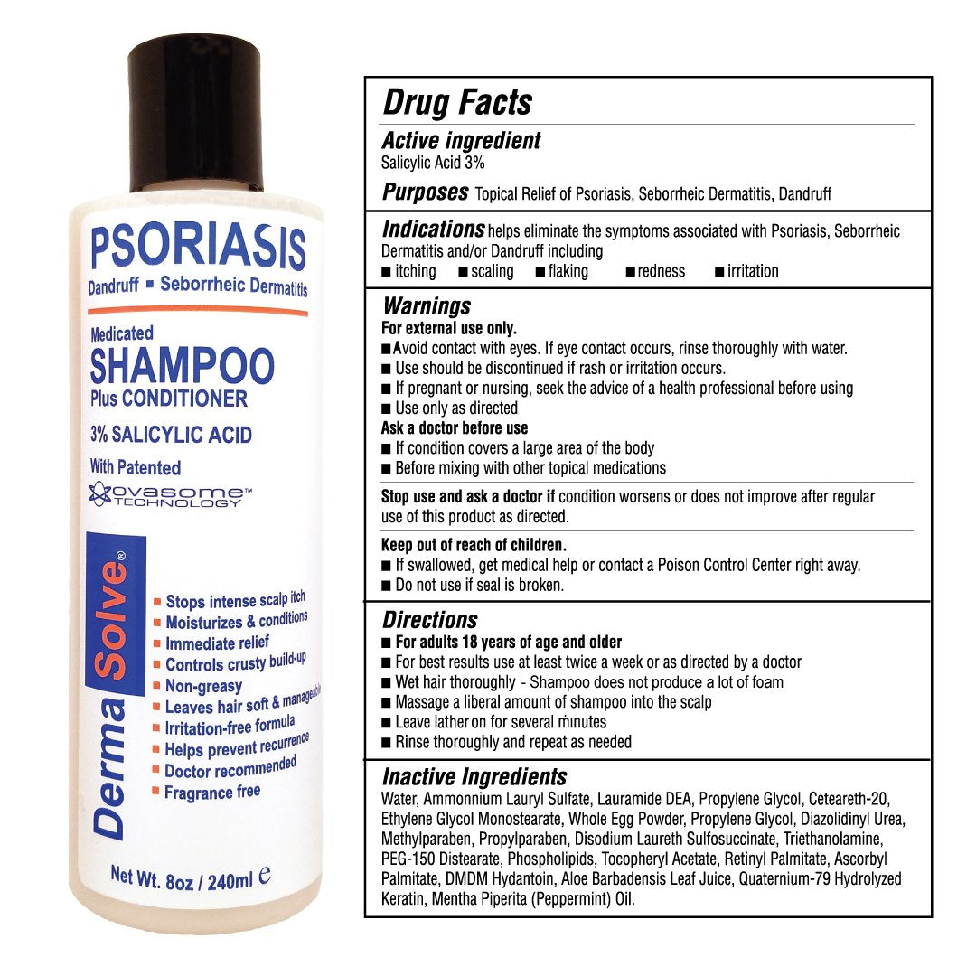 Scalp Psoriasis Shampoo & Conditioner (2-pack) Naturally Heals Dandruff Seborrheic Dermatitis Itchy Flakey Inflamed Skin and Provides Soothing Moisturizing Relief - two 8 oz bottles by DermaSolve