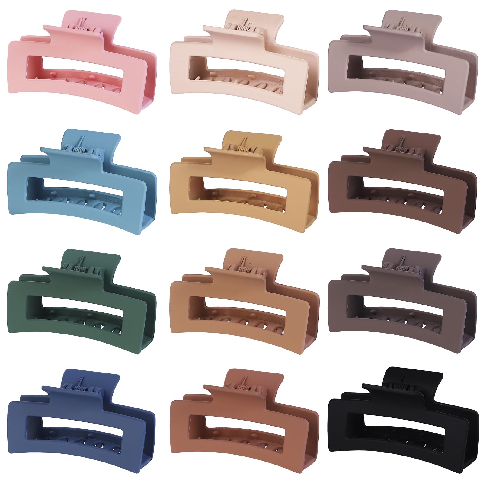 12 Pcs Hair Claw Clips 3.5 Inch Non-slip Square Matte Claws for Women, Strong Hold Banana Clip for Thick Thin Hair,Multi-color