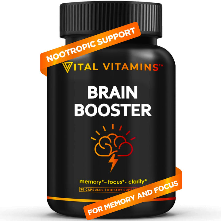 Vital Vitamins Brain Supplements for Memory & Focus - Nootropics Brain Support for Clarity, & Energy - with Ginkgo Biloba, Rhodiola Extract - 30 Capsules