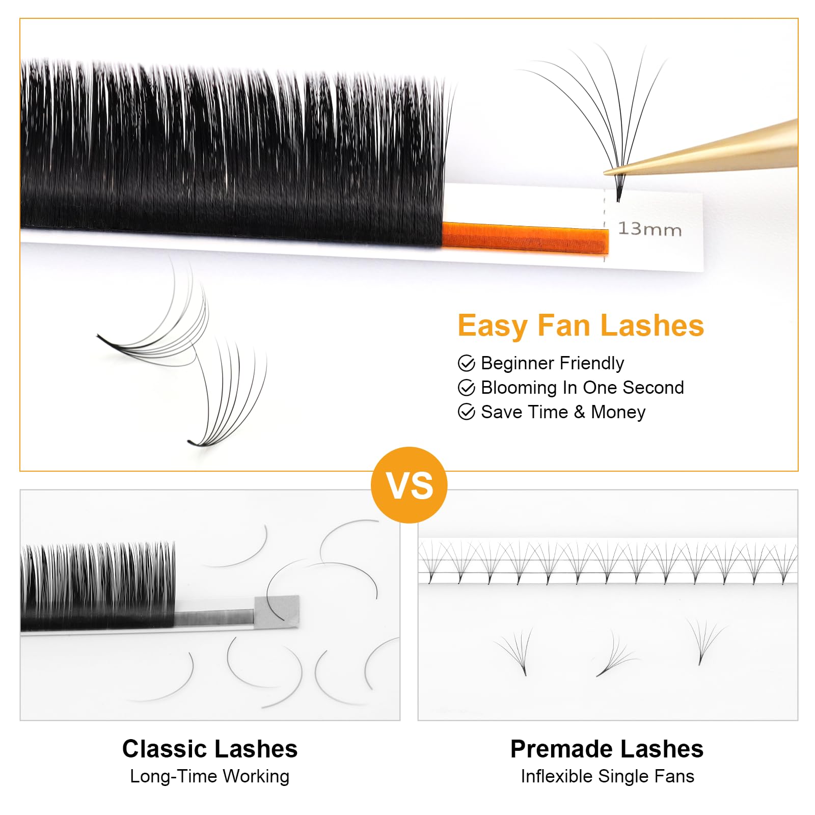 NAGARAKU Easy Fan Eyelash Extensions Volume Lash 0.05 D curl 11mm Rapid Blooming Faux Mink Cluster For Beginners Soft Professional Lash Supplies