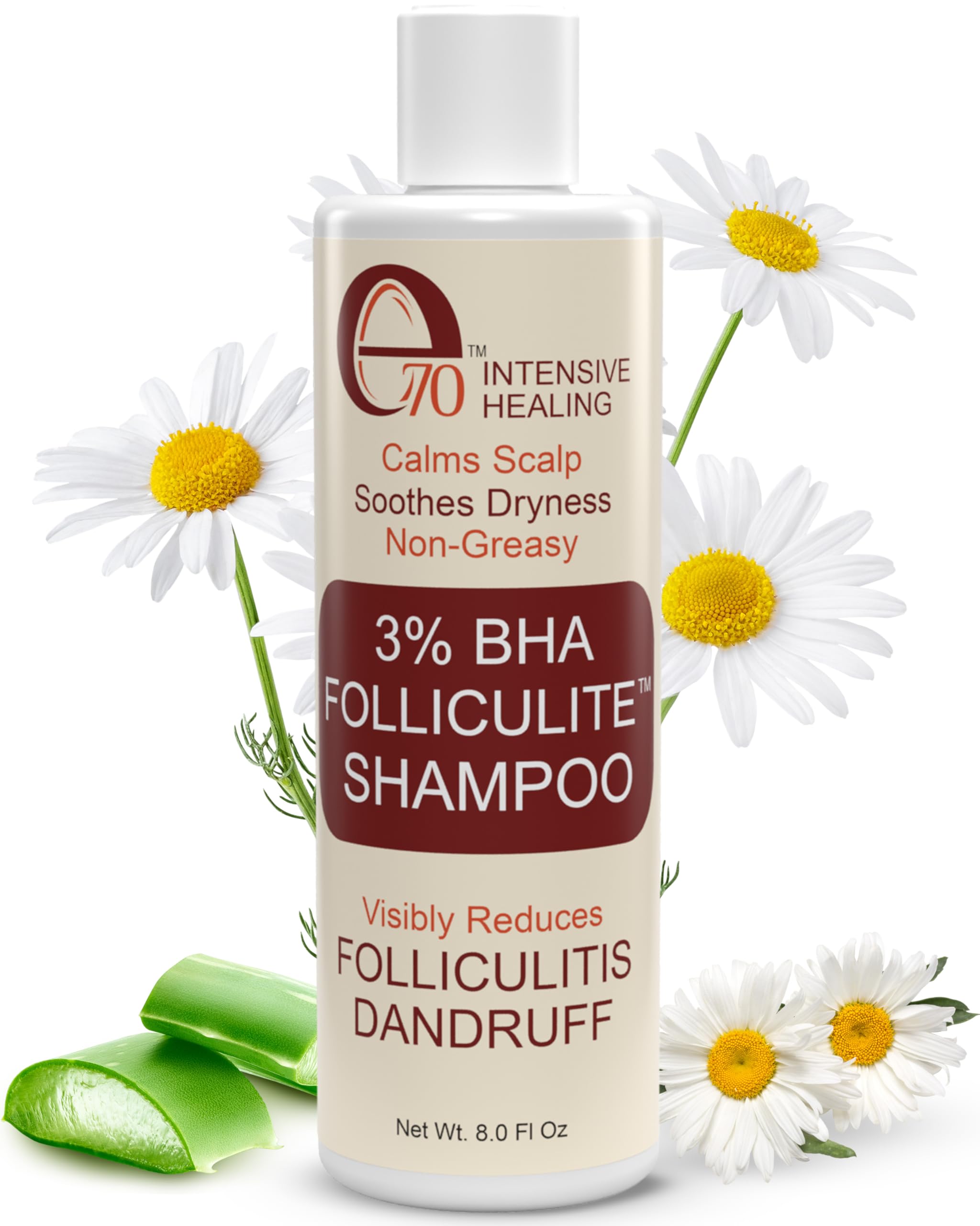 e70 3% BHA Folliculite Shampoo - Clarifying Shampoo with Salicylic Acid, Tea Tree Oil & Chamomile Extracts - Ideal for Flaky, Irritated & Dry Itchy Scalp, 8 fl. oz