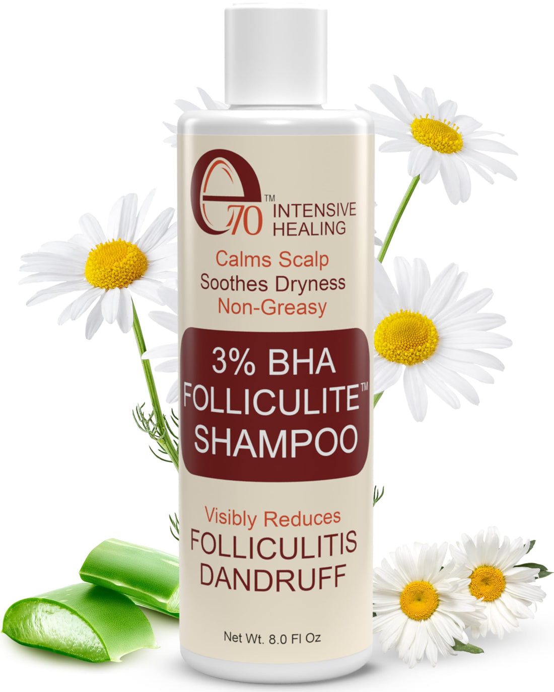e70 3% BHA Folliculite Shampoo - Clarifying Shampoo with Salicylic Acid, Tea Tree Oil & Chamomile Extracts - Ideal for Flaky, Irritated & Dry Itchy Scalp, 8 fl. oz