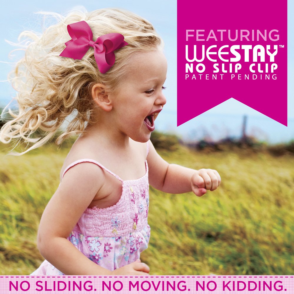 Wee Ones Girls' Organza Double Hair Bow on a WeeStay Clip with Satin Knot Center, Medium, Ecru