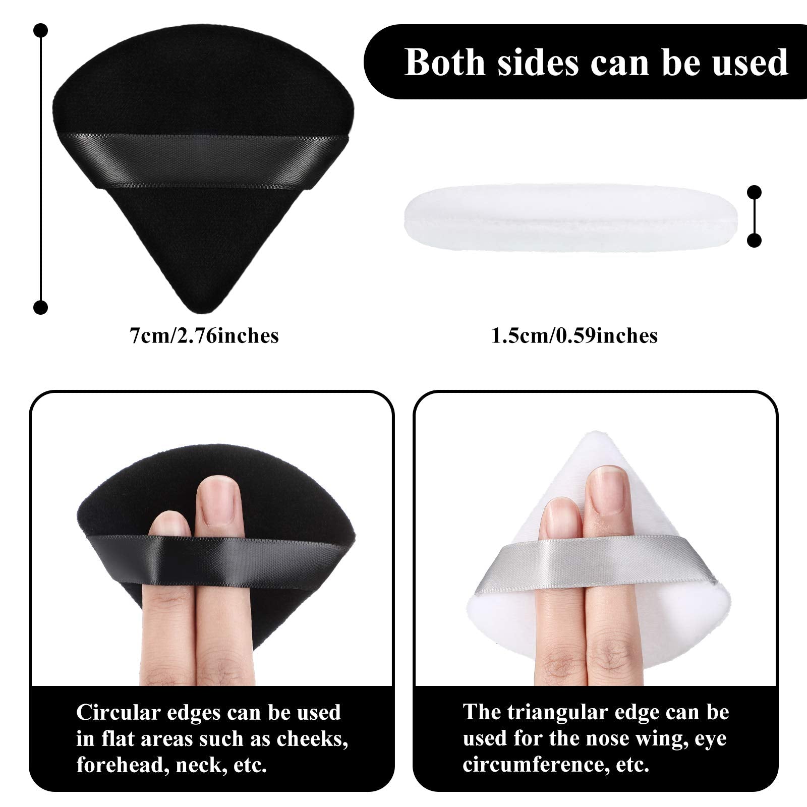 12 Pieces Cotton Powder Puff Triangle Shape Powder Puff Wet and Dry Dual-Use Makeup Puff Cosmetic Makeup Tool with Strap for Powder Foundation, Concealer, Loose Powder, Body Powder