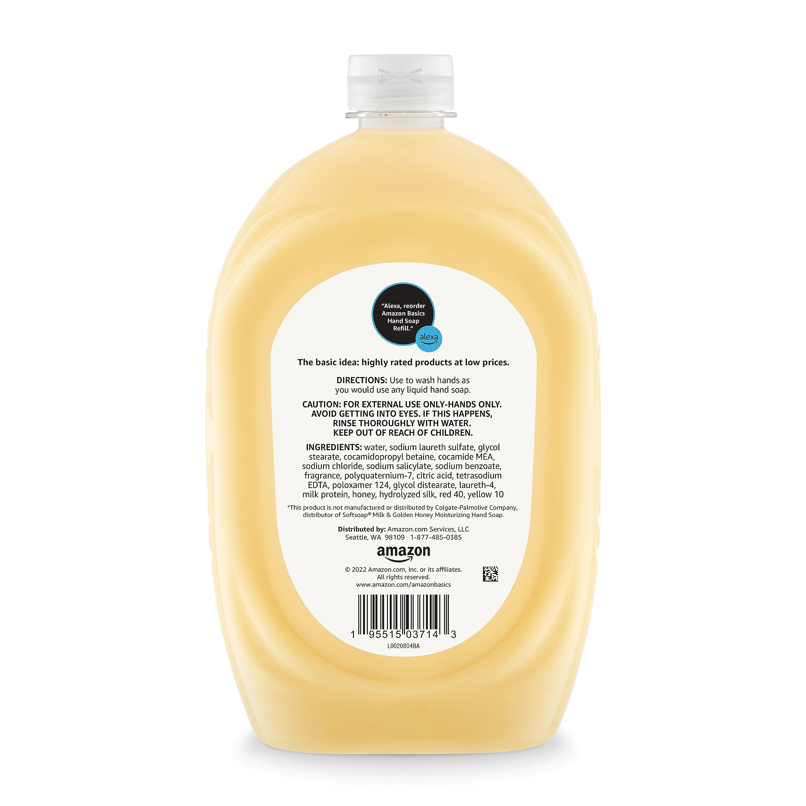 Amazon Basics Liquid Hand Soap Refill, Milk and Honey Scent, Triclosan-free, 50 Fluid Ounces, Pack of 1