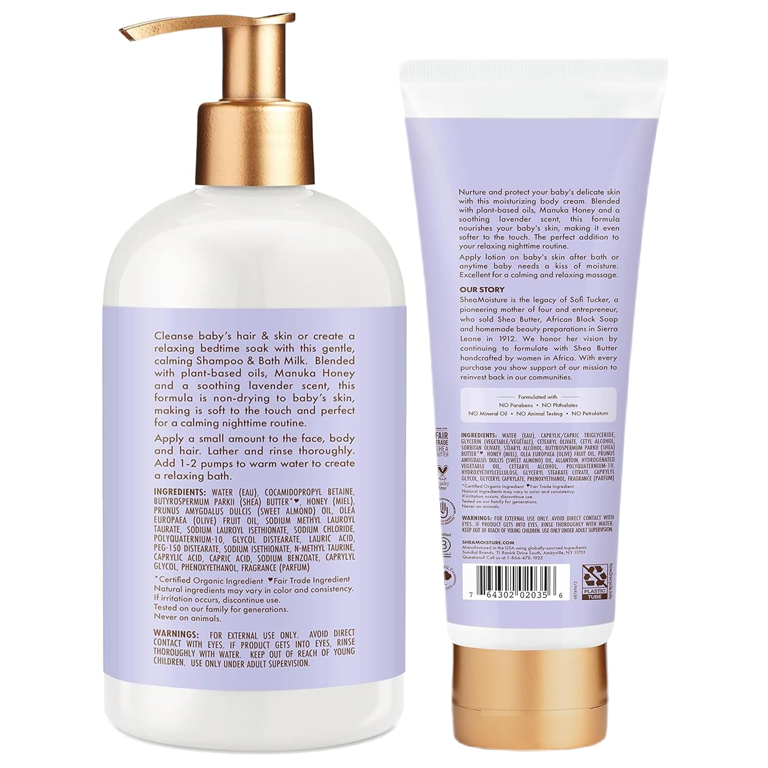 Shea Moisture Baby Care Set – Relaxing Nighttime Shampoo & Bath Milk + Nighttime Body Cream for Delicate Skin, Manuka Honey & Lavender (2 Piece Set)