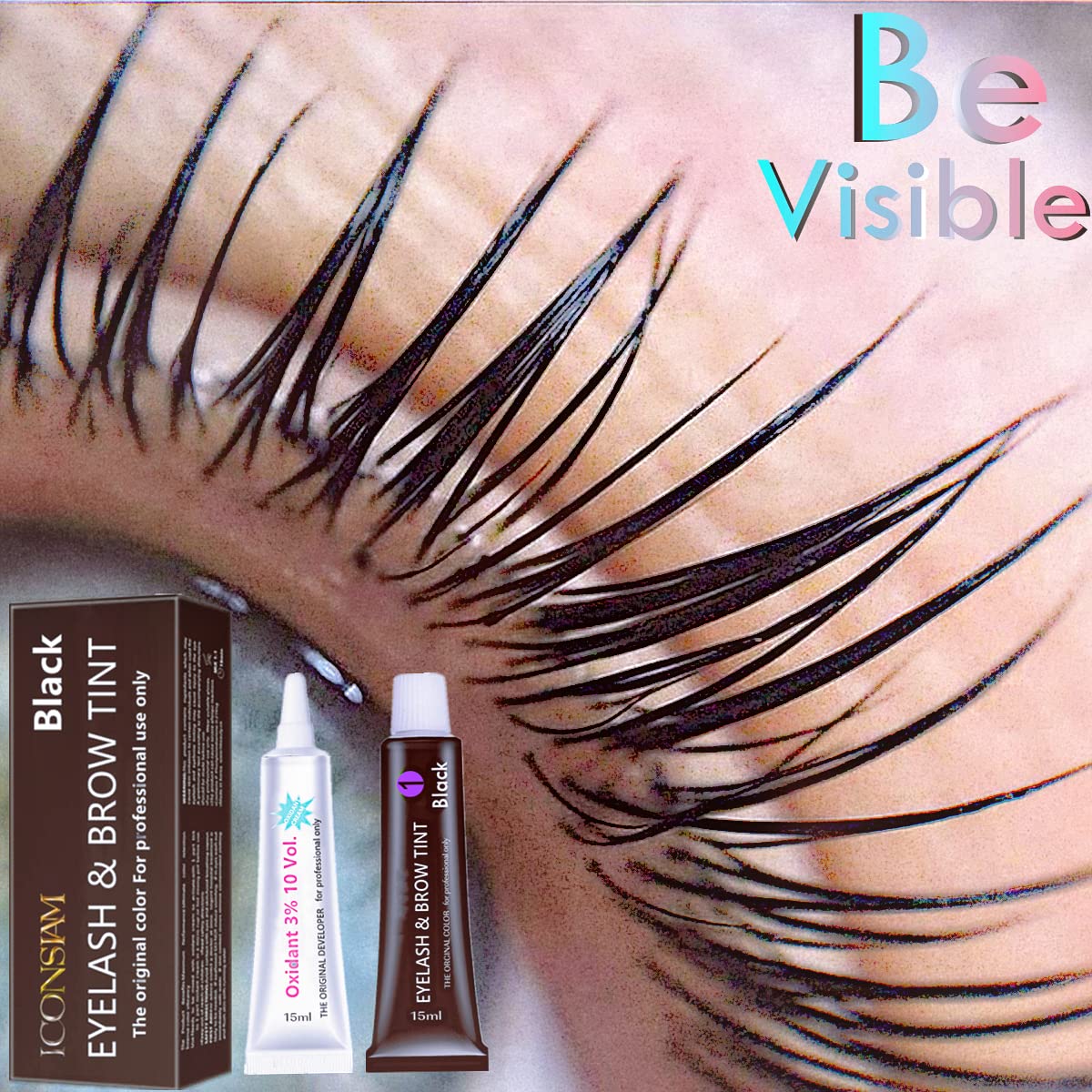 Lash T-i-n-t Kit Black, 15ml Eyelash D-y-e, Full Brow T.i.n.t. Set With Tools, DIY Eyelash Eyebrow T-i-n-ting Makeup At Home, Be Voluminous And Energetic For 6 Weeks(Black Stain Mascara Look)