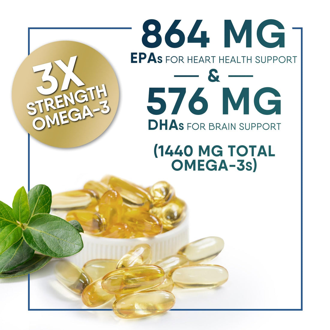 Triple Strength Omega 3 Fish Oil 2400 mg Softgels, Nature's Fish Oil Supplements, Brain & Heart Health Support - EPA & DHA, 1200 MG Fish Oil in Each Softgel, Omega-3 Supplement - 60 Fish Oil Softgels