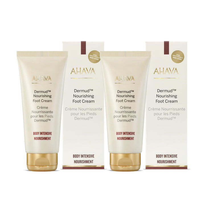 AHAVA Dermud Intensive Foot Cream Duo, 3.4 Fl.Oz x 2 - Intensive foot repair for fatigued, dry and cracked feet blend of Dead Sea Minerals & Mud, includes Magnesium, intensive repairing minerals