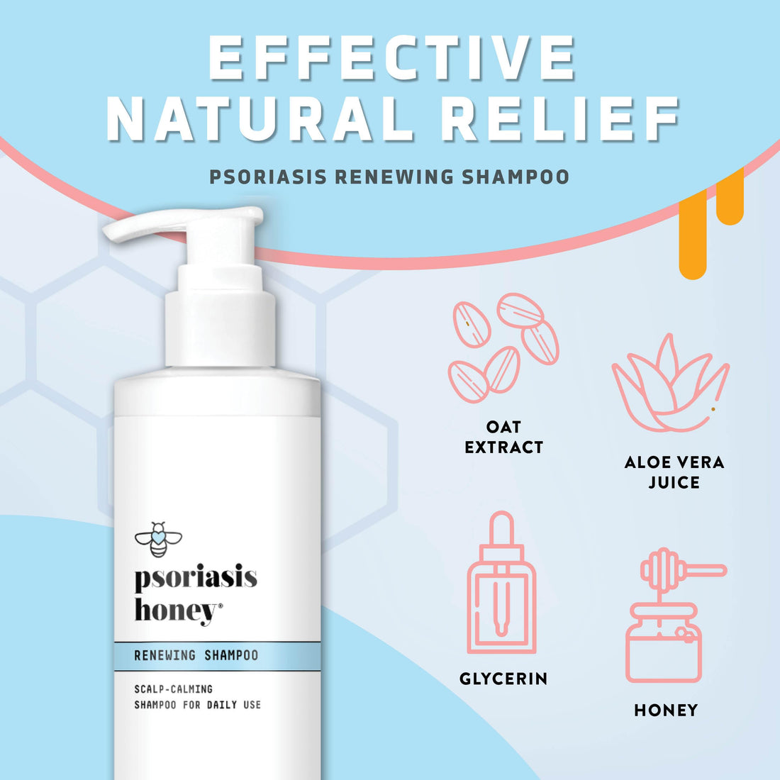 PSORIASIS HONEY Renewing Shampoo - Itchy & Dry Scalp Treatment - Psoriasis Shampoo With Argan Oil for Women & Men - Scalp Psoriasis Relief - Daily Hair Shampoo for Kids (8oz)