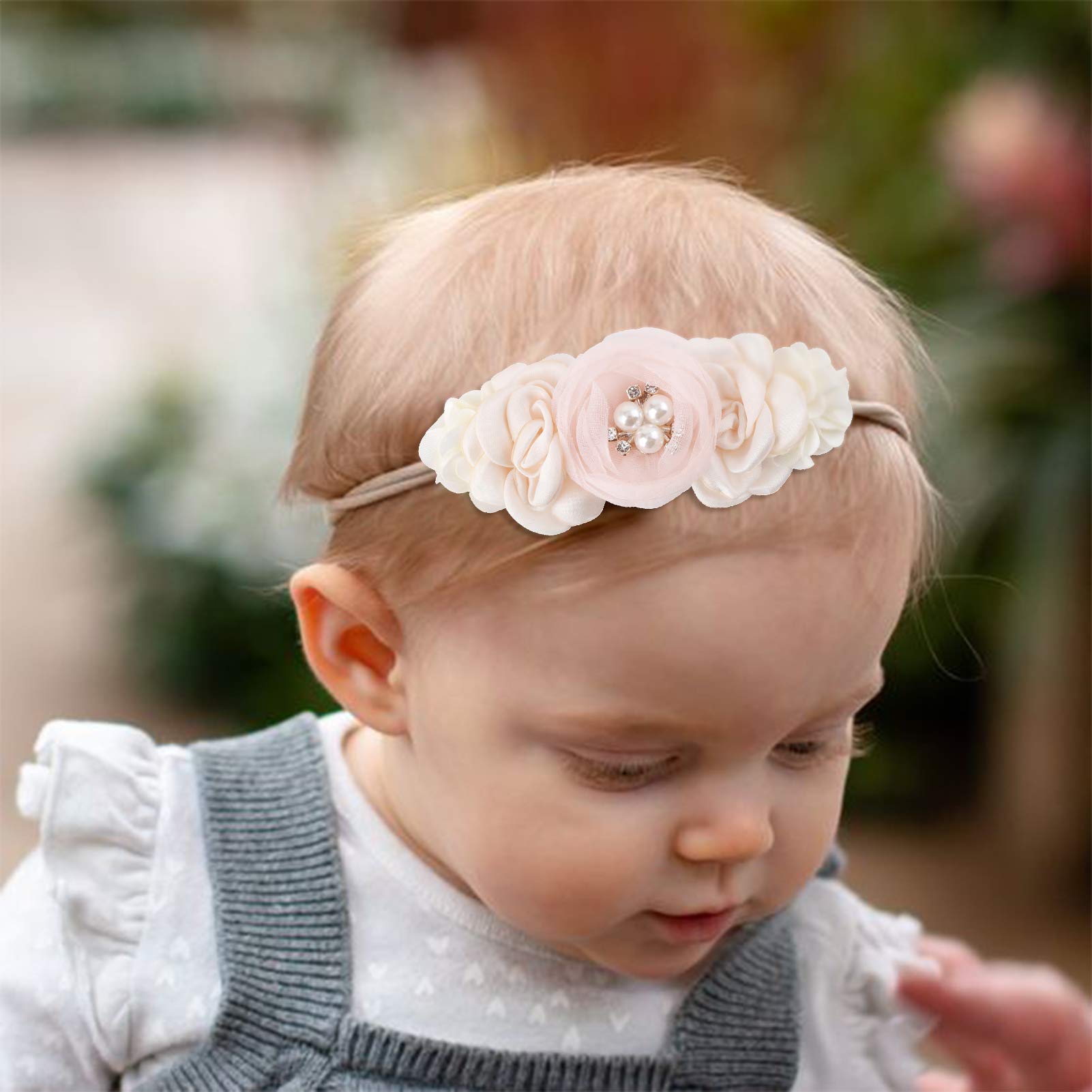 cherrboll 3pcs Baby Girl Flower Headbands, Super Soft & Stretchy Nylon Floral Hairbands for Newborn Toddler