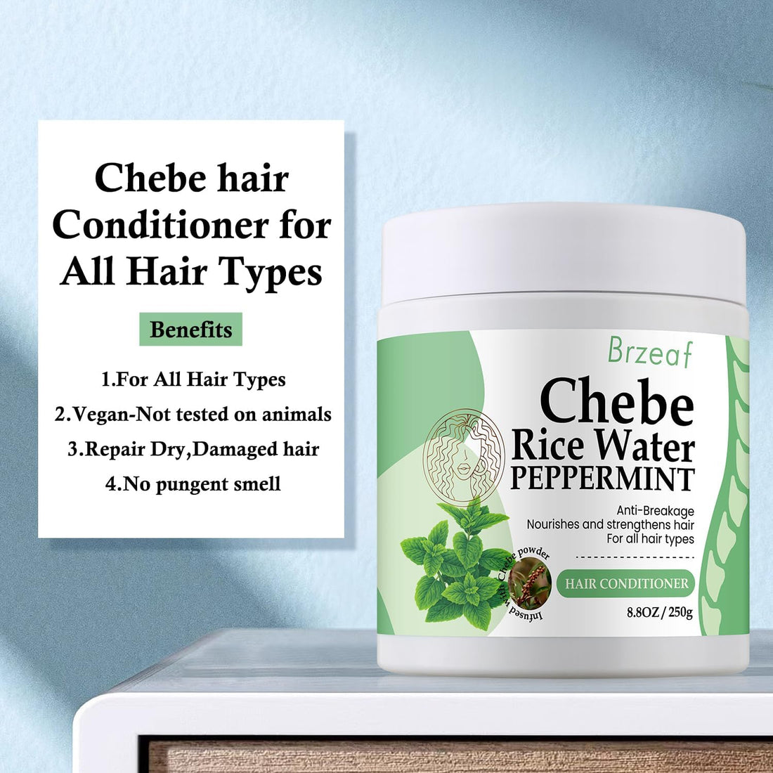 Brzeaf Vegan Leave-In Conditioner (8.8 OZ) - Promotes Hair Growth, Revives Dry & Damaged Hair for Women and Men, Deters Breakage