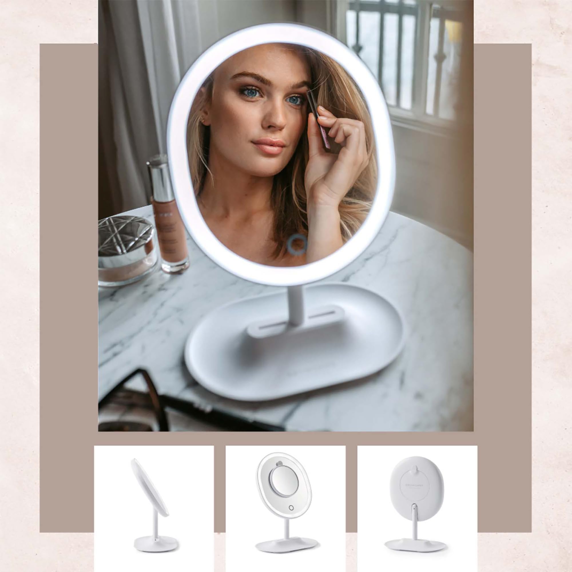 Browgame Original Lighted Makeup Mirror - LED Touch Sensor Mirror; Arrives With 5X Mini Mirror Magnet Accessory - Your New Favorite Vanity Accessory - Bright, Adjustable LED Light Technology - 1 Pc