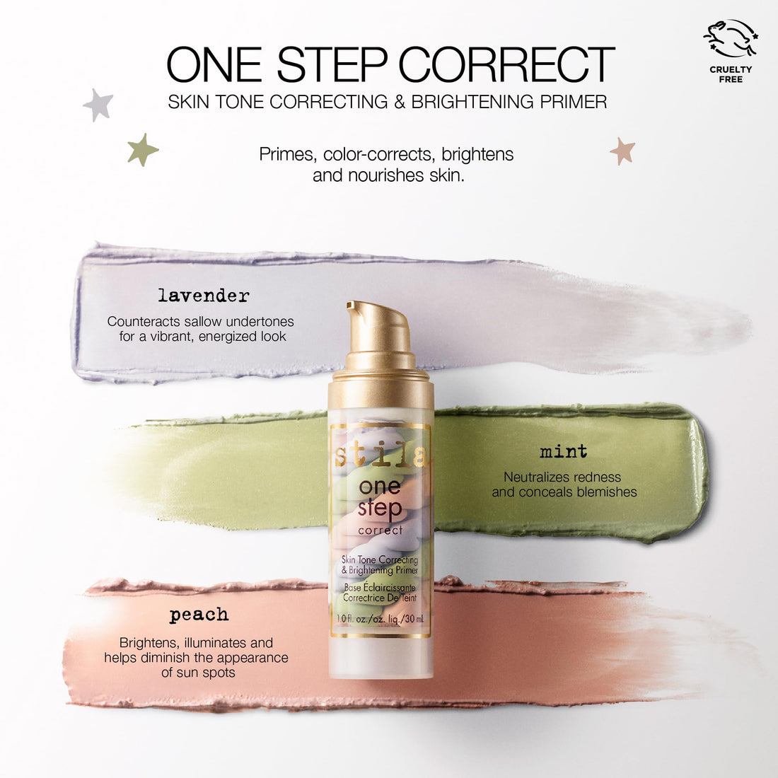 stila One Step, Color Corrector & Brightening Primer Facial Serum to Even Skin Tone, Moisturize & Hydrate, Oil-Free Makeup 1 Fl. Oz.