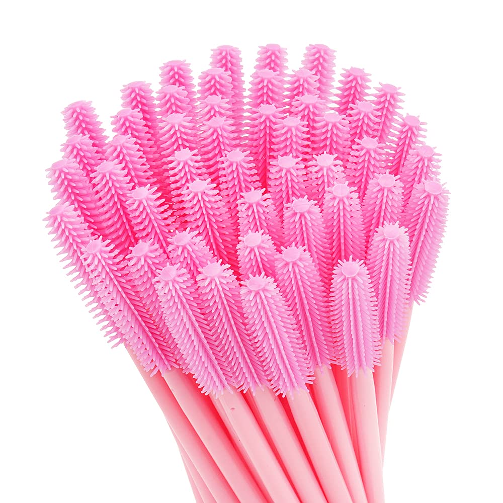 MyAoKuE-UP 100pcs Silicone Mascara Wands Disposable Eyelash Brushes Wand for Extension Makeup Brush Tool Bulk, Pink