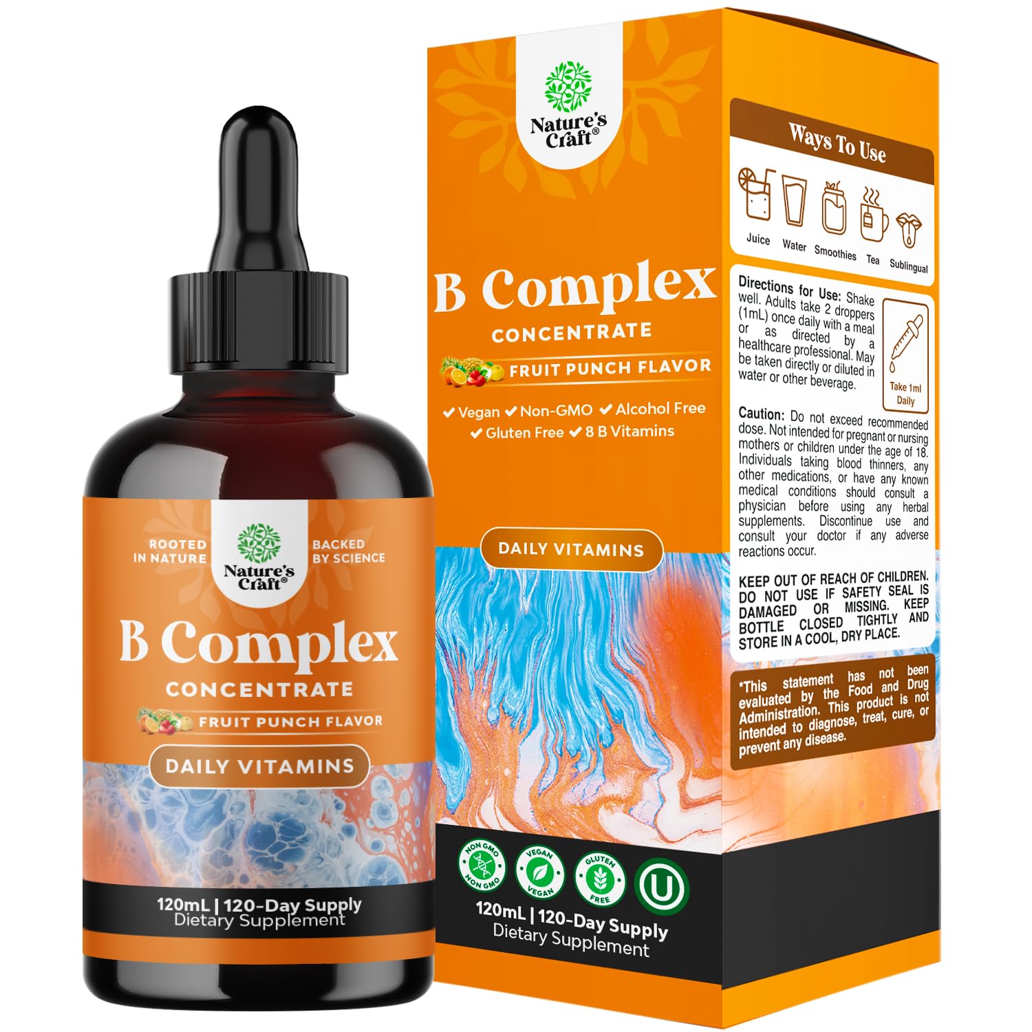 Vegan Vitamin B Complex Liquid - 9-in-1 Liquid B Complex Vitamins for Women & Men with B1 B2 B3 B5 B6 B7 Folate Methyl B12 Plus Vitamin C - Super Concentrated Non GMO & Naturally Flavored (120svg)