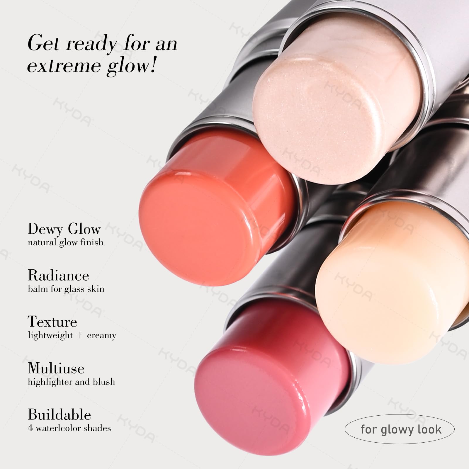 KYDA Clear Highlighter Stick, Natural Dewy Glow Face Highlighter, Radiance Balm for Glass Skin, Lightweight Creamy Multiuse Makeup Stick, Buildable Watercolor Makeup Balm