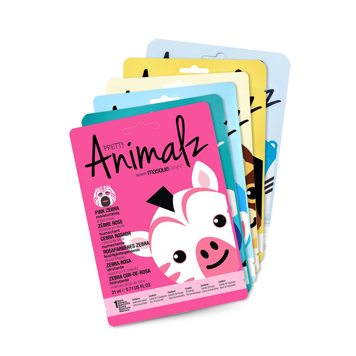 masque BAR Pretty Animalz Facial Sheet Mask, Fun and Unique Sheet Masks with Animal Character Prints, Hydrating and Soothing Korean Facial Mask, Nourishing & Exfoliating Skin Care, Pack of 6